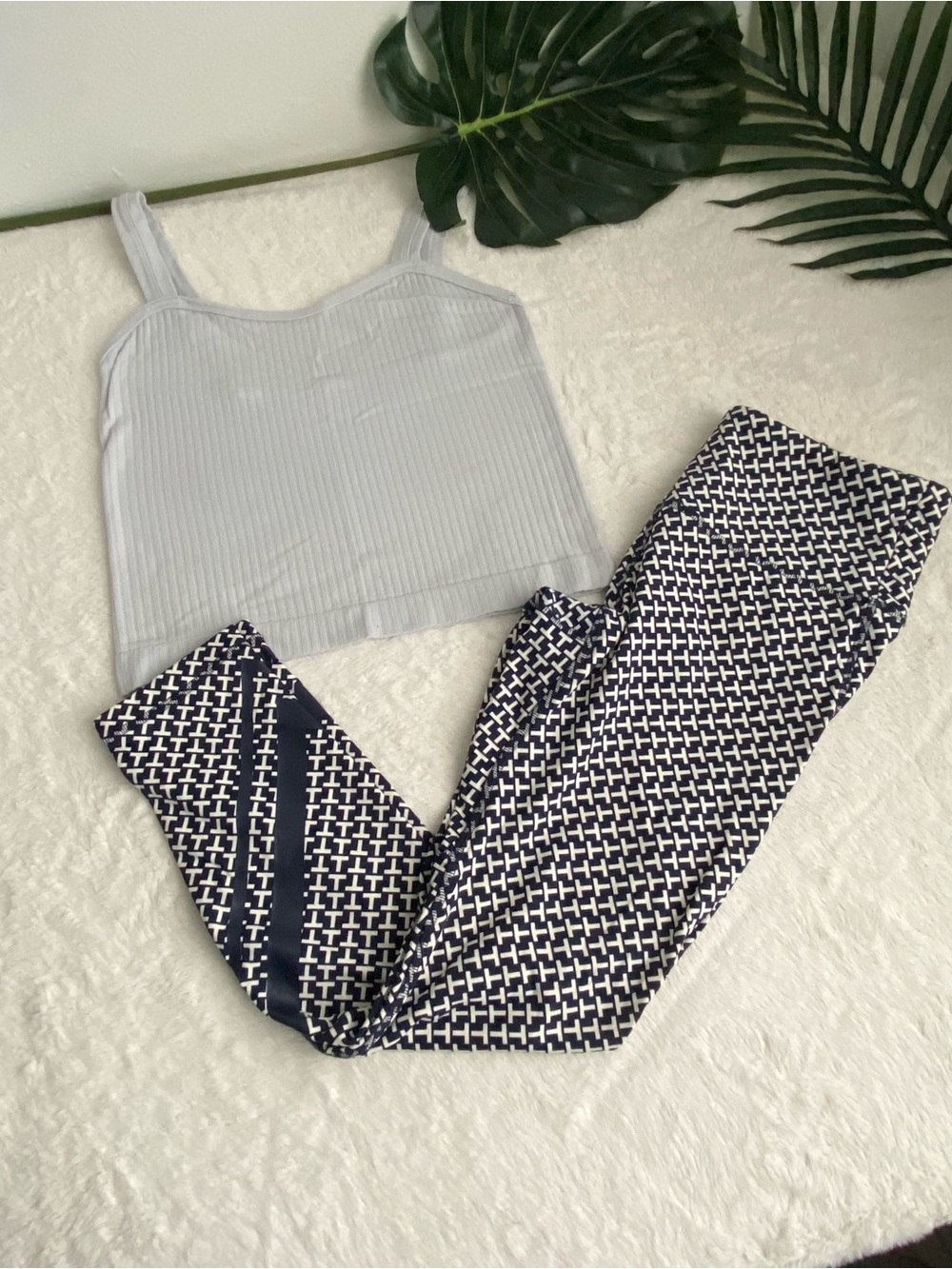 Tory Burch Navy & White Logo-Pattern Leggings